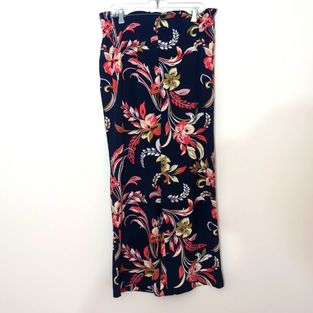 7th Avenue| Dark Indigo Blue Wise Leg Pants with Bright Multicolored Floral